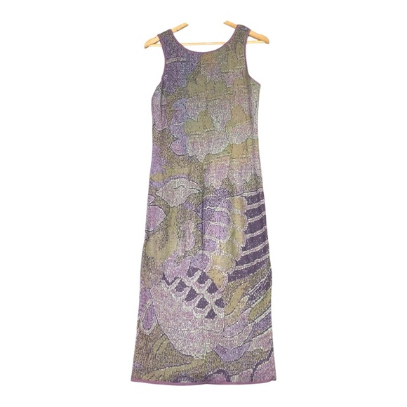 Peruvian Connection Dress Women Sz M Maxi Knit Purple Green Side Slit PimaCotton - Picture 2 of 12